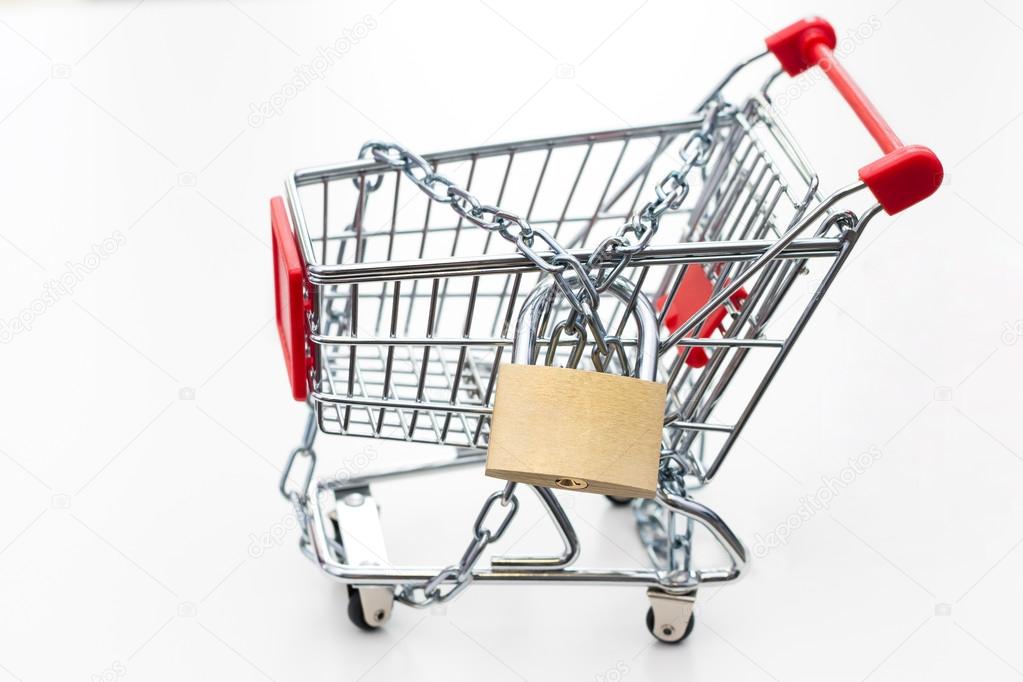 Tied up trolley with padlock.