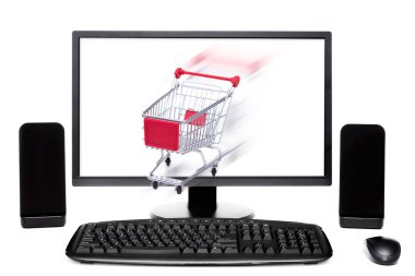 Alışveriş sepeti masaüstü bilgisayar monitörü dışarı geliyor