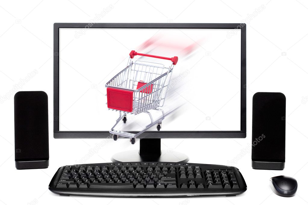 Ping Cart Coming Out Of Desktop Computer Monitor Stock Photo Ping Cart Coming Out Of Desktop Computer Monitor Stock Photo