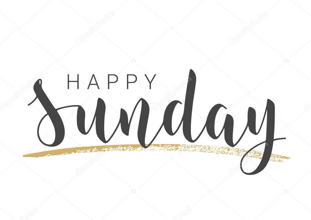 Vector Stock Illustration. Handwritten Lettering of Happy Sunday. Template for Banner, Invitation, Party, Postcard, Poster, Print, Sticker or Web Product. Objects Isolated on White Background.