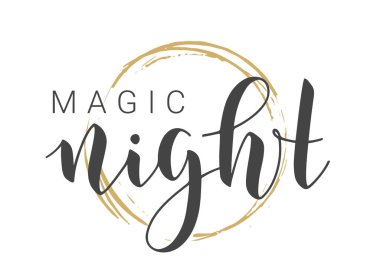 Vektör Stok Çizimi. Sihirli Gece Mektupları. Banner, Kartpostal, Poster, Yazdırma, Yapıştırma veya Web Ürünleri Şablonu. Kara Halka tahtasında tecrit edilmiş nesneler.