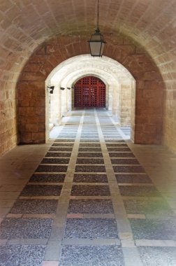 Mallorca, Balear Adaları, İspanya: antik taş koridor Palma Katedrali'ne, Katedral, Santa Maria ve Palma (La Seu 