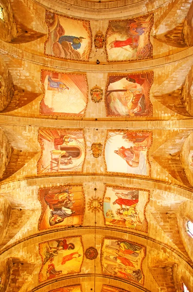 Mallorca, Balearic Islands, Spain: the ceiling with frescoes in the parish church of Our Lady of the Angels in the old town of Pollenca