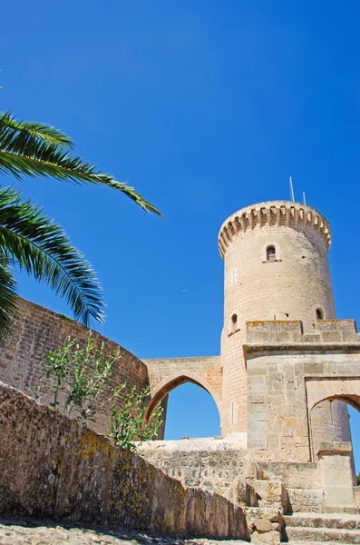 Mallorca, Islas Baleares, España: vista panorámica del Castillo de Bellver, un castillo de estilo gótico construido en el siglo XIV, a 3 km de la capital Palma, uno de los pocos castillos circulares de Europa —  Fotos de Stock