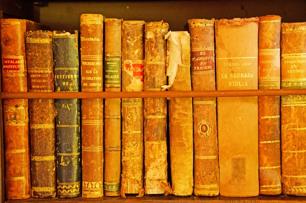 Mallorca, Balearic Islands, Spain: precious ancient books in the library of the Valldemossa Charterhouse — Stock Photo, Image