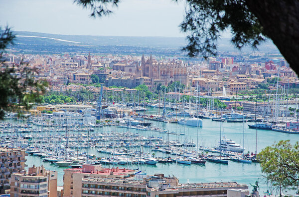Mallorca, Balearic Islands, Spain: panoramic view of the city and the port of Palma de Mallorca seen from the hill of the Bellver Castle