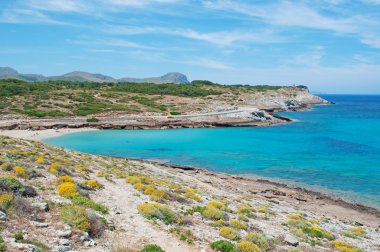 Mallorca, Balear Adaları, İspanya: Akdeniz maki Cala Torta beach Cala Mitjana beach içinde patika