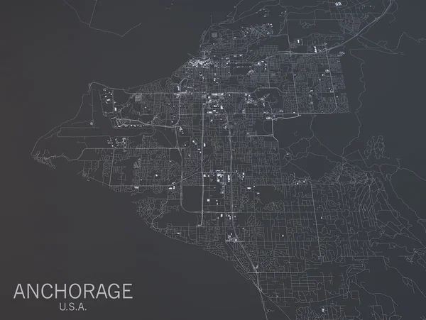 Anchorage, mapa, widok z satelity — Zdjęcie stockowe