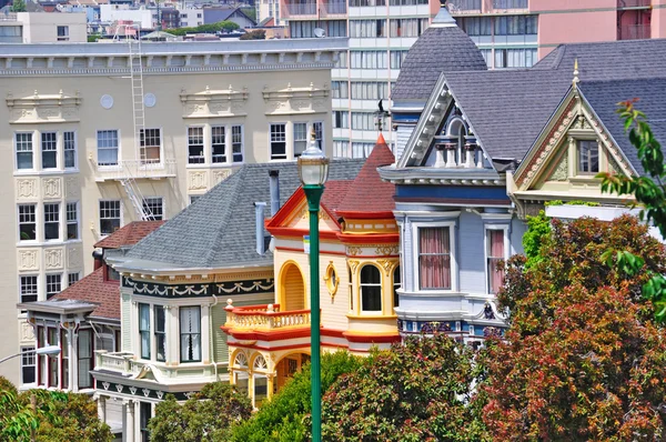 San Francisco, California, Usa: the famous Painted Ladies, a row of colorful Victorian houses at 710-720 Steiner Street