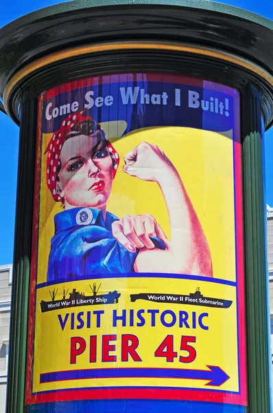 샌 프란 시스 코, 캘리포니아, 미국: 아이코 닉 우리가 할 수 있는 포스터, 어부의 부두에서 부두 45에 대 한 표시로 사용 하는 1943 년에 J. 하 워드 밀러에 의해 생산 하는 미국 전시 선전 포스터 — 스톡 사진