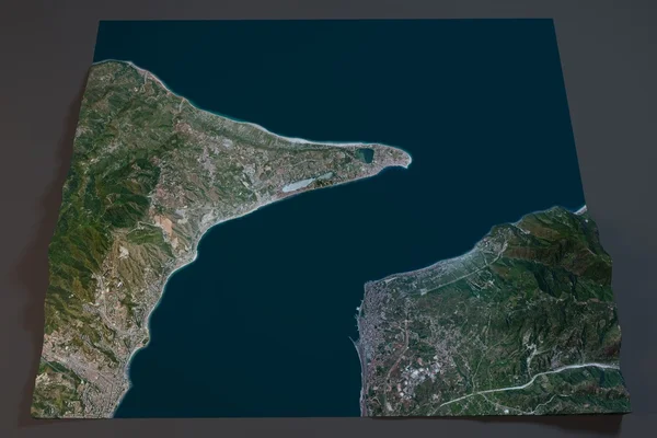 Messinasundet, satellitbild, Sicilien och Kalabrien, Italien — Stockfoto