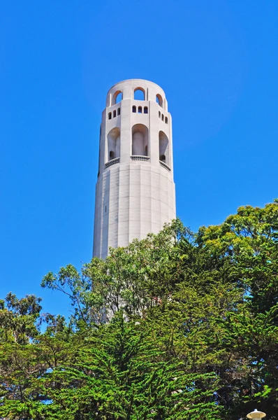 San Francisco, California, Usa: veduta della Coit Tower, la torre art deco costruita in cemento armato non verniciato nel 1933 all'interno del Pioneer Park sulla cima del Telegraph Hill grazie alla benefattrice Lillie Hitchcock Coit — Foto Stock