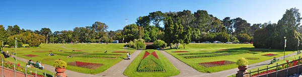 San Francisco, California, Usa: aerial view of the garden of the Conservatory of Flowers, a greenhouse and botanical garden housing rare and exotic plants within the Golden Gate Park