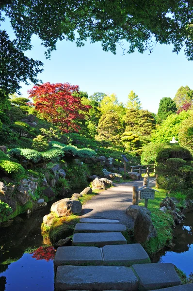 San Francisco, California, EE.UU.: el sendero de piedra en un estanque en el Jardín del Té Japonés, el jardín público japonés más antiguo de los Estados Unidos, creado en 1894 dentro del Parque Golden Gate — Foto de Stock