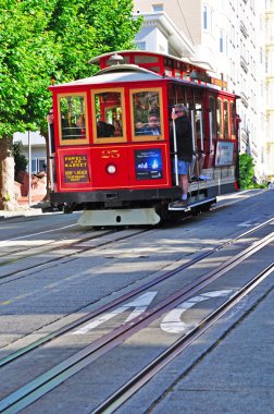 San Francisco: a cable car on rails in Hyde Street  clipart