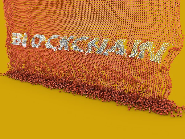 Blockchain illustration on yellow — Stock Photo, Image