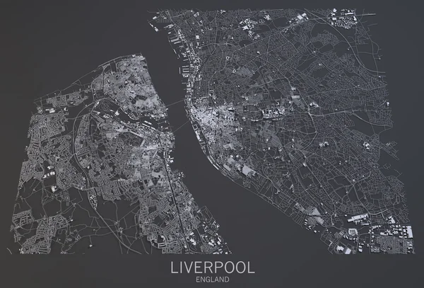 利物浦地图， 卫星视图， 英格兰 — 图库照片