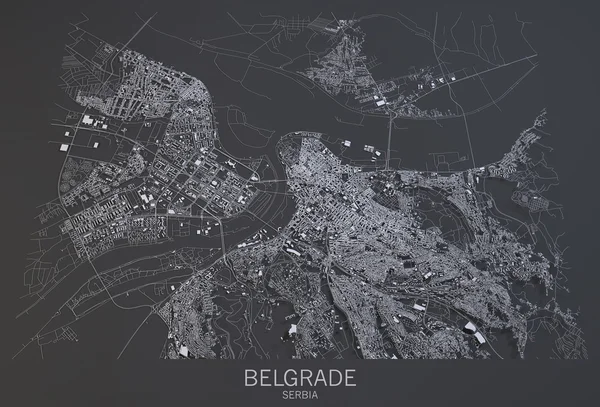 Belgrade map, satellite view, Serbia, 3d rendering