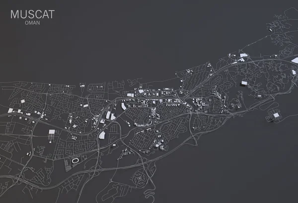 Mapa Muscat, widok satelitarny, Oman, renderowanie 3D — Zdjęcie stockowe