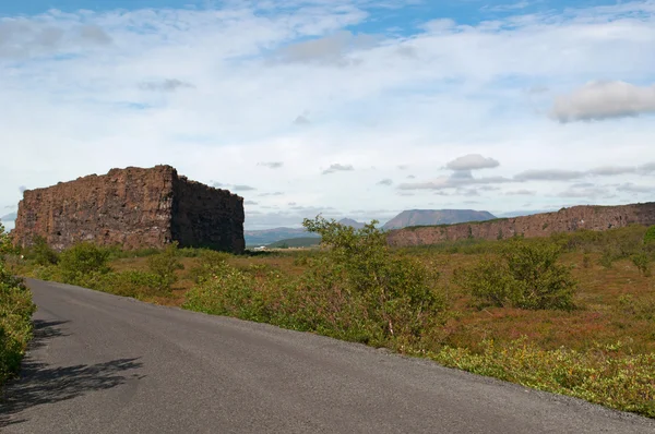 Islanda: vista panoramica sulla roccia di Eyjan e sul canyon di Asbyrgi — Foto Stock