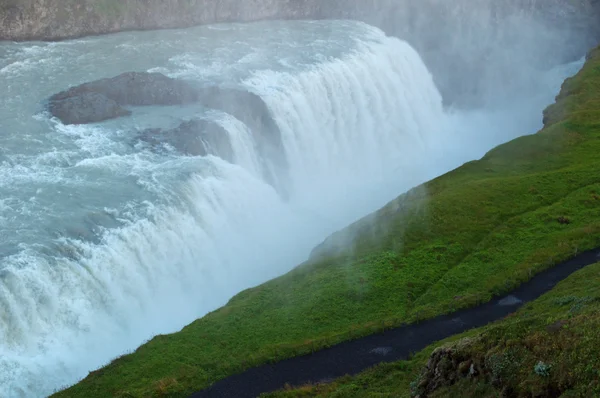 冰岛: 午夜日落后 gullfoss 瀑布的全景 — 图库照片