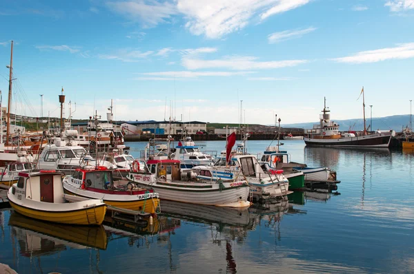 Iceland: fishing boats in the port of Husavik Royalty Free Stock Images