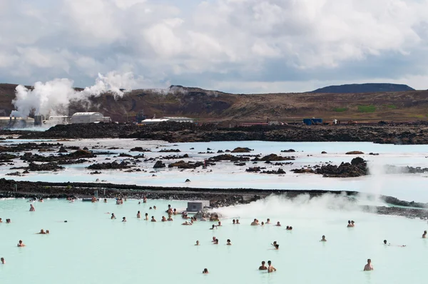 Iceland, Europe: aerial view of the breathtaking Blue Lagoon, famous geothermal spa in a lava field in Grindavik, in the Reykjanes Peninsula, one of the most visited attractions in Iceland — Stock Photo, Image