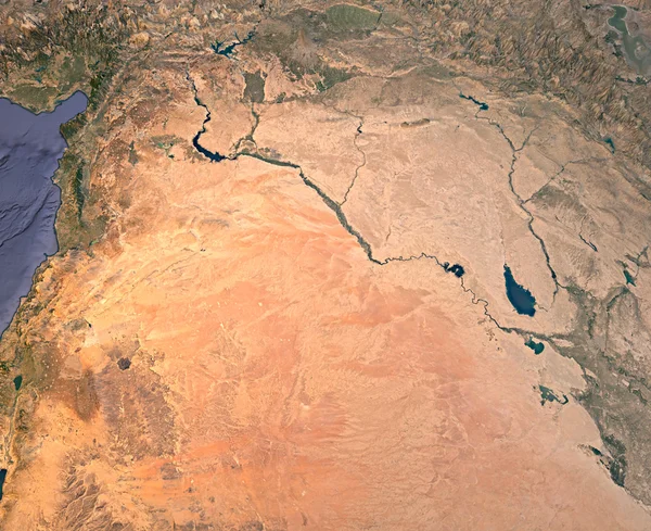 Siria e Iraq, vista satellitare, mappa, rendering 3d, terra, Medio Oriente . — Foto Stock