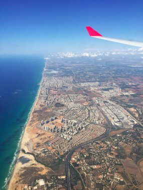 Tel Aviv, İsrail, Ortadoğu: Tel Aviv, kentin antik liman şehri bir uçaktan gördüm Yafa'nın, eteklerinde Yahudi göçmenler tarafından 1909 yılında kurulan kıyısındaki havadan görünümü 
