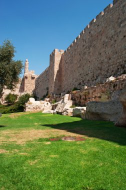 Kudüs, İsrail: Eski Şehir'i çevreleyen duvarların görünümü 