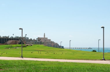 Tel Aviv, İsrail, Ortadoğu: panoramik Tayelet, Tel Aviv Akdeniz sahil çalıştırmak Promenade Marnixkade Jaffa eski şehir manzarası
