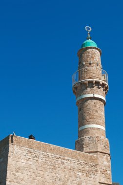 Jaffa, Israil, Orta Doğu: el-Bahr camii minaresi (Mescid-i Bahr, The Sea Mosque), limanın yakınındaki Haaliya Hashniya Caddesi üzerinde bulunan Jaffa eski kentinde en eski uzan Cami