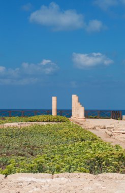 İsrail, Ortadoğu: Caesarea Milli Parkı, kentin Helenistik, Roma ve Bizans dönemi arkeolojik bulgular için ev sütunlarda Herod altında büyük m.ö. bir Fenike deniz istasyonu sırasında 2210 yakınlarında inşa