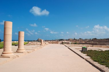 İsrail, Ortadoğu: Caesarea Milli Parkı, kentin Helenistik, Roma ve Bizans dönemi arkeolojik bulgular için ev sütunlarda Herod altında büyük m.ö. bir Fenike deniz istasyonu sırasında 2210 yakınlarında inşa