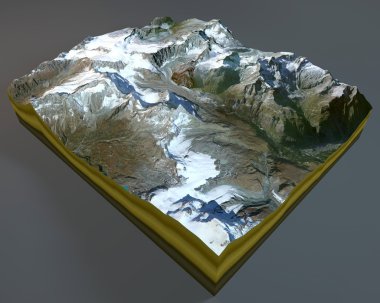 Matterhorn, dağ, uydu görüntüsü, Alpler, İtalya, İsviçre. 3D render.
