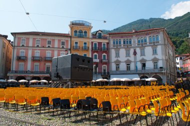 Switzerland: the chairs and movie projector of the Film Festival Locarno clipart