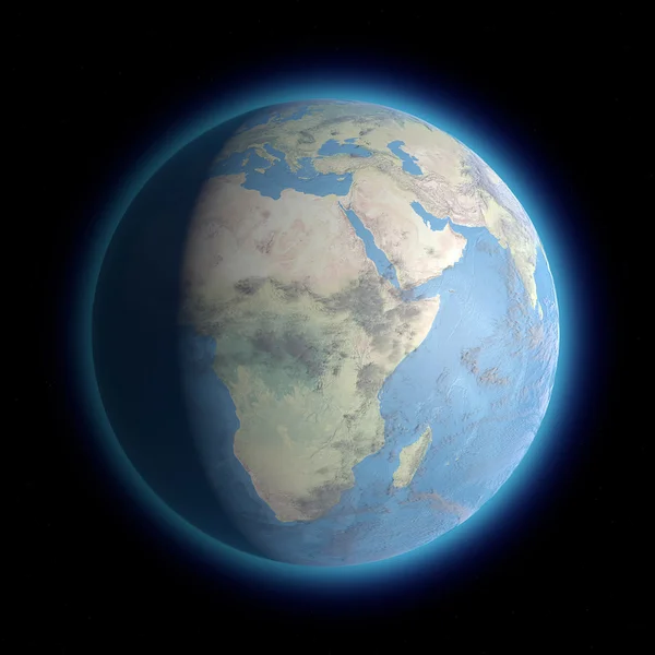De aarde staat op de donkere ruimte — Stockfoto
