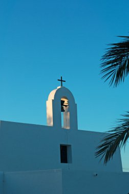 Formentera, Balear Adaları, İspanya: çan kulesi parish Kilisesi Pilar de La Mola, Pilar köyü de La Mola onsekizinci yüzyılda inşası 