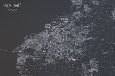 Malmö haritası, uydu görüntüsü, şehir, İsveç