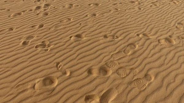 Kumul üzerinde ayak izleri, kum taneleri, Corralejo, doğal park — Stok fotoğraf