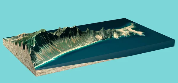 フエルテベントゥラ島 カナリア諸島 スペインの航空 衛星ビュー 島の南にあるコーヒービーチ プンタ ジャンディア プラヤデロスオホス ジェイブル 3Dレンダリング — ストック写真