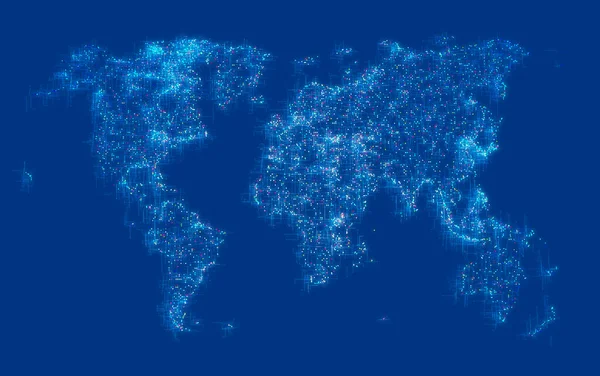 デジタル世界地図 接続とリンク インターネットと速度 記事だ 惑星圏だ 社会的ネットワークと影響力の世界 ビジネスとオンライン取引 3Dレンダリング — ストック写真