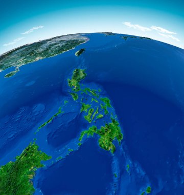 Filipinler 'in dünya haritası, Asya, Doğu Asya' nın fiziksel haritası, kabartmalar, dağlar ve Pasifik Okyanusu 'nun haritası, atlas, haritalar. Uydu görüntüsü. 3 boyutlu görüntüleme. Bu resimlerin ögesi Nasa tarafından desteklenmektedir