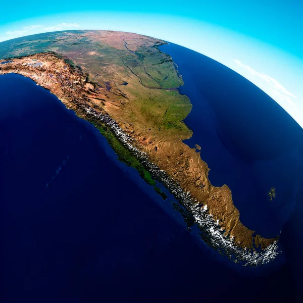 南美洲地形图 地形图 物理学 地图集 带有浮雕和山脉的地图 阿根廷 卫星视图 3D渲染 这些图像的内容由美国国家航空航天局提供 — 图库照片