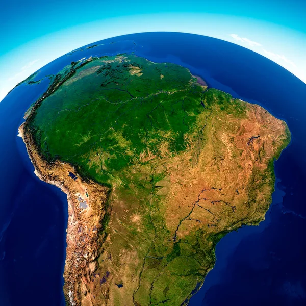 Vista Satélite Floresta Amazônica Mapa Estados América Sul Relevos Planícies — Fotografia de Stock