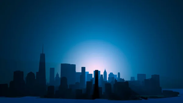 Panoramiczny Widok Nocy Dolnego Manhattanu Dzielnicy Finansowej Wschód Słońca Nad — Zdjęcie stockowe
