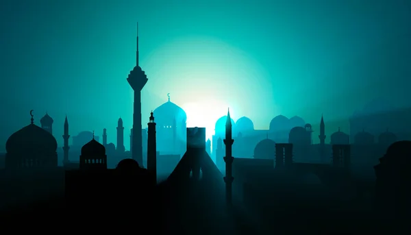 Silhouet Van Teheran Stad Midden Oosten Torens Religieuze Monumenten Minaretten — Stockfoto