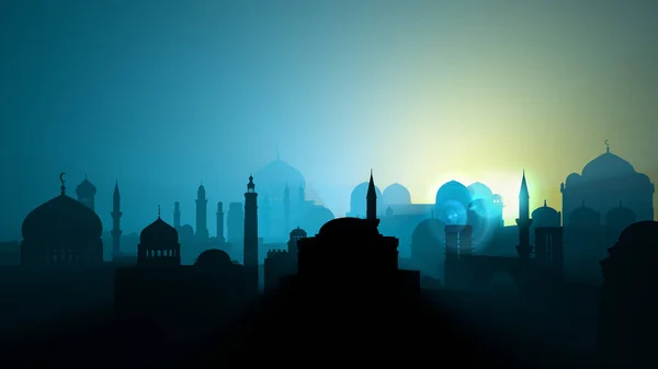Silhueta Uma Cidade Árabe Islâmica Médio Oriente Monumentos Religiosos Minaretes — Fotografia de Stock