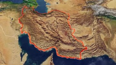 İran haritası ve sınırlarının uydu görüntüsü, fiziksel harita Ortadoğu, Arap yarımadası, yardım ve dağlarla haritalar. 3d hazırlayıcı