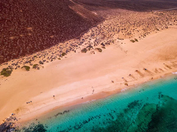 Vista Aérea Das Margens Irregulares Praias Ilha Graciosa Banhistas Praia — Fotografia de Stock